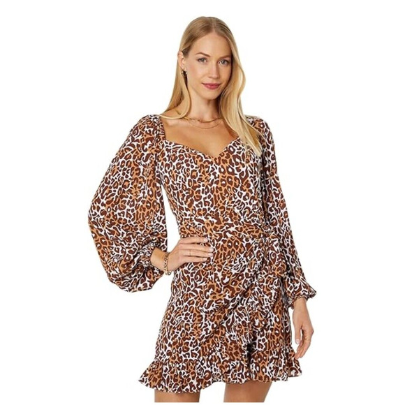 Lilly Pulitzer Dresses & Skirts - NWT Lilly Pulitzer Lila Dress Long Balloon Sleeve Animal Print Mini Womens 4